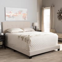 Baxton Studio CF8747B-Beige-Full Brookfield Modern and Contemporary Beige Fabric Upholstered Grid-tufting Full Size Bed